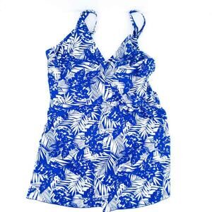 Alisha Levine Swimsuit Swimdress Skirted Blue Floral SZ 16 One Piece Modest